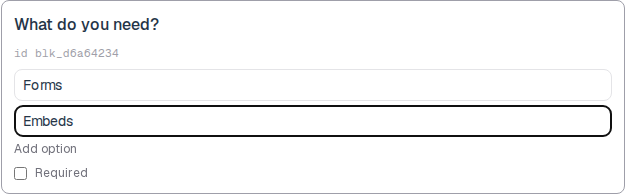 Checkboxes card with Forms and Embeds as options.