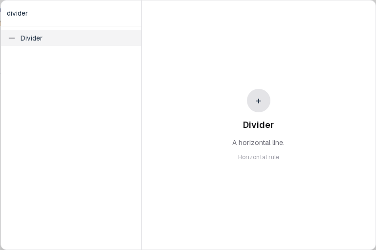 Insert menu open on Divider in the Layout group.