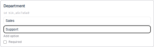 Dropdown card with Sales and Support as options.