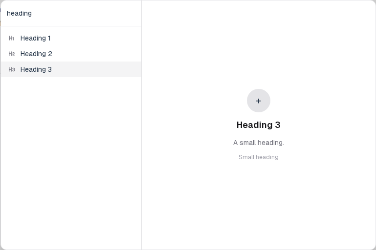 Insert menu open on Heading 3 in the Layout group.