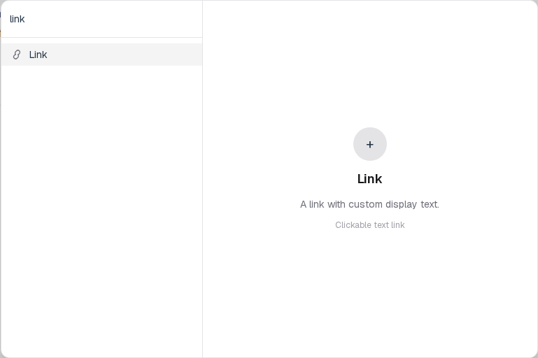 Insert menu open on Link in the Layout group.