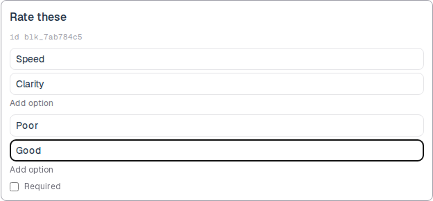 Matrix with Speed and Clarity rows, Poor and Good columns.